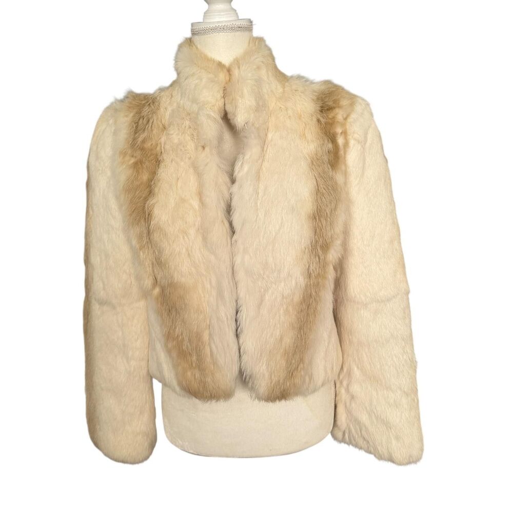 Vintage Real Dyed Rabbit Fur Jacket Womens Medium Lined Cream Color Hong Kong